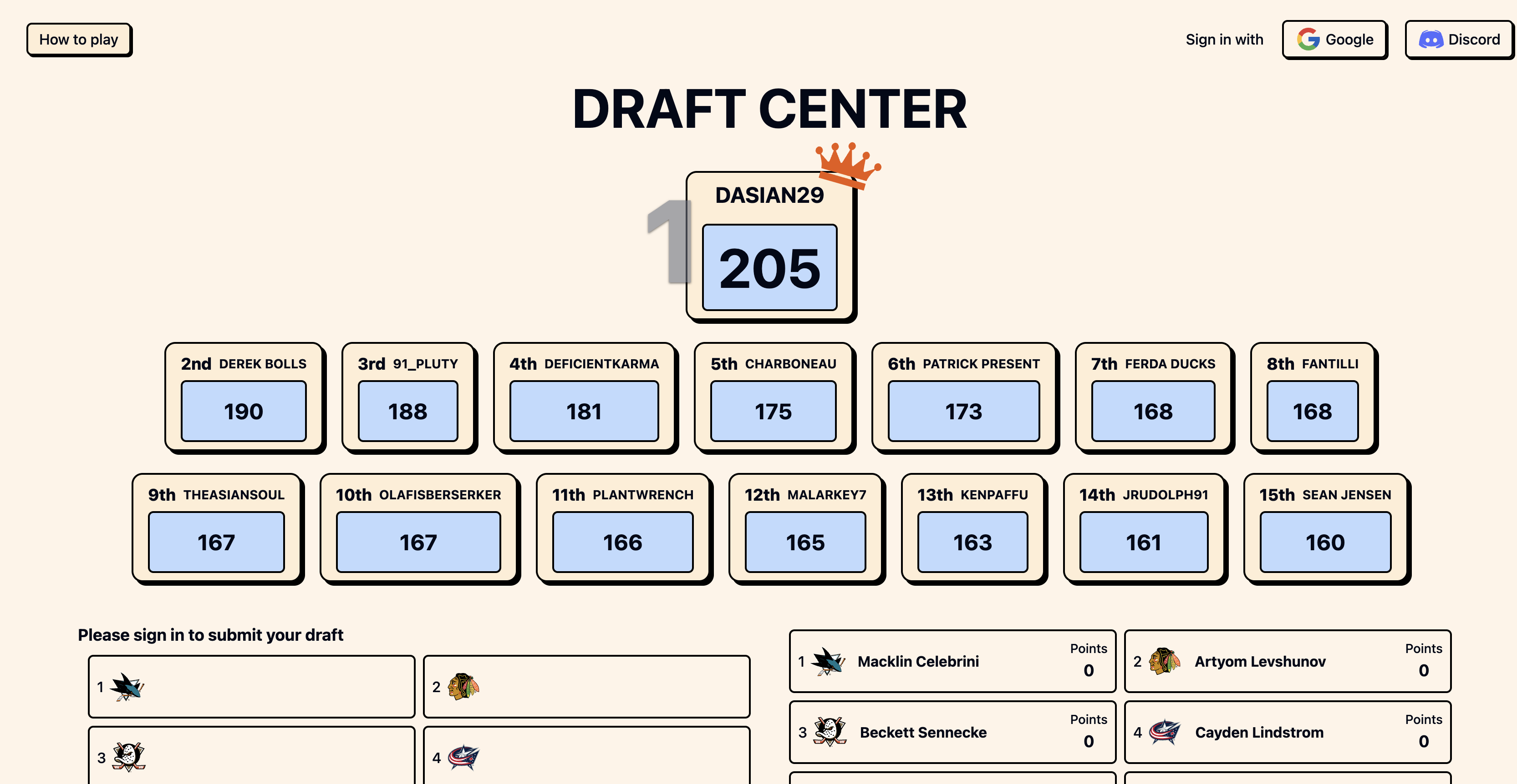 screenshot of the project called Hockey Draft Showdown 